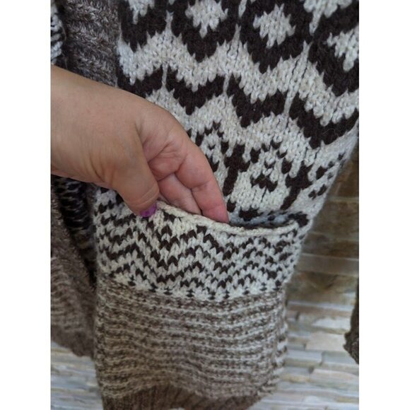 American Eagle Outfitters Brown Knit Fair Isle Open Midi Sweater Cardigan XS - Picture 4 of 6